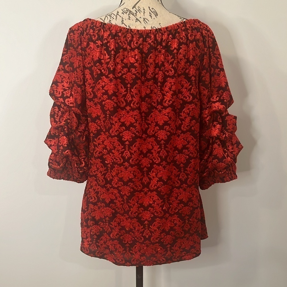 Coco Bianco on or off shoulder puff sleeve top textured jacquard L - Picture 3 of 11